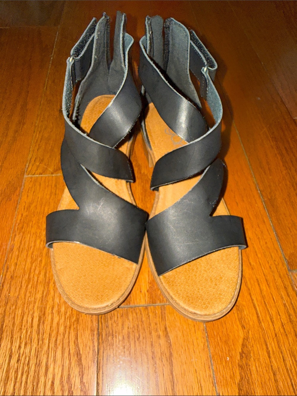 Sugar Black Strappy Sandals with Tan Footbed